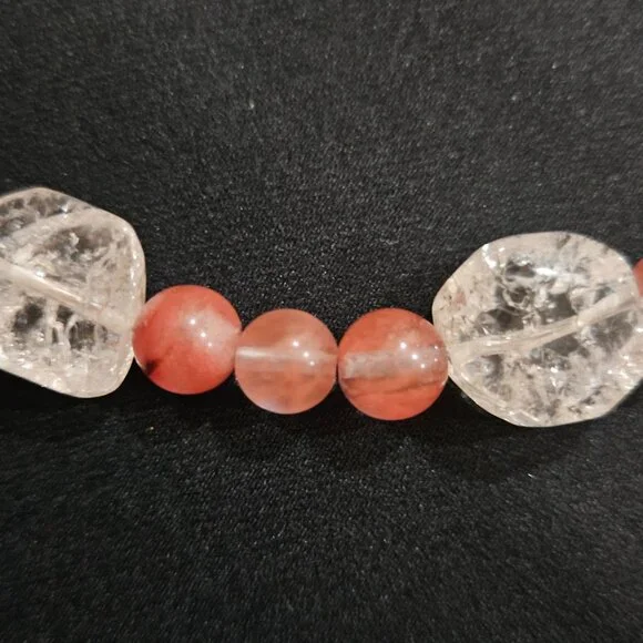 Hand Crafted Cherry Quartz Beads and Carved Cherry Quartz Pendant Necklace - Picture 6 of 9